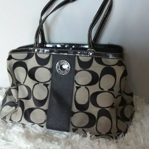 Coach striped framed carryall